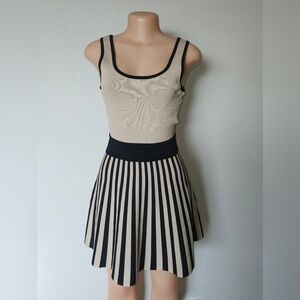 Guess Women’s Small Tan Black Fit & Flare Knit Dress Sleeveless Striped Preppy S